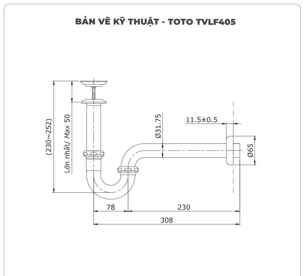 Xi phông - Ống thải chữ P TOTO TVLF405
