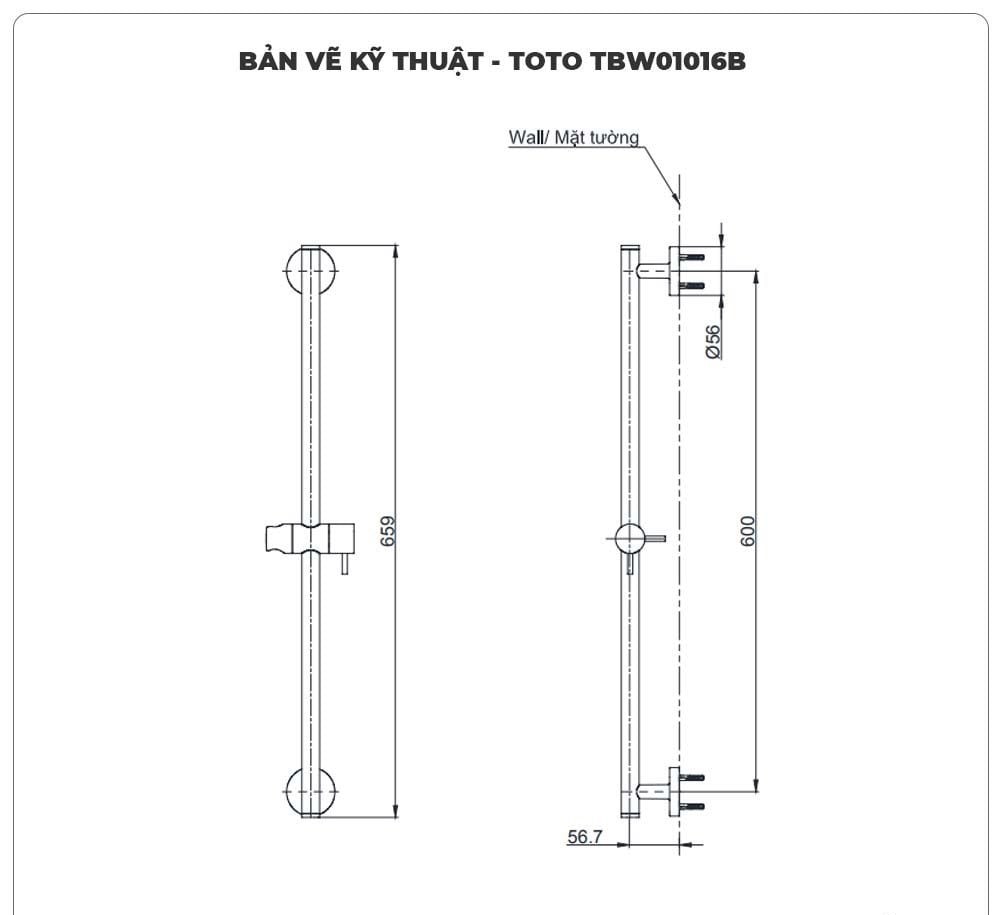 Thanh trượt sen tắm TOTO TBW01016B
