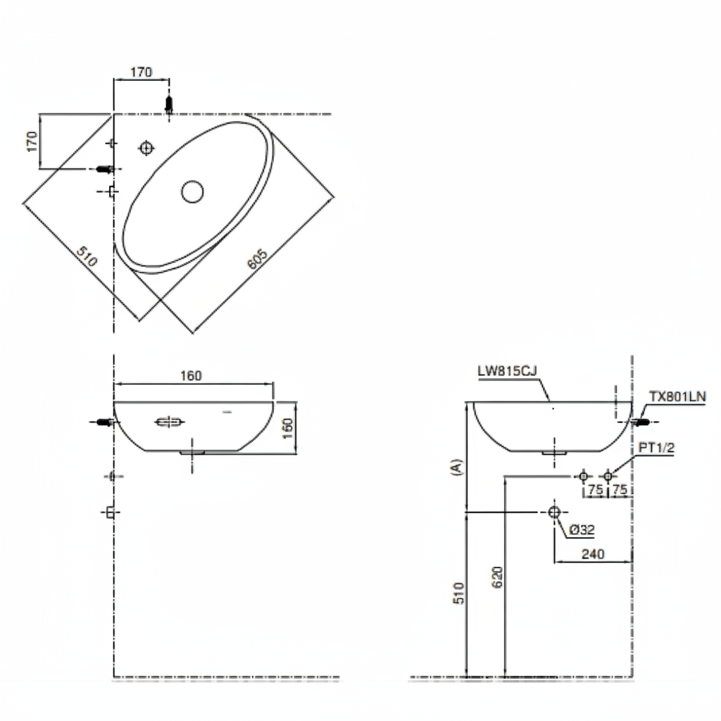 Chậu Lavabo TOTO LW815CJW/F Góc